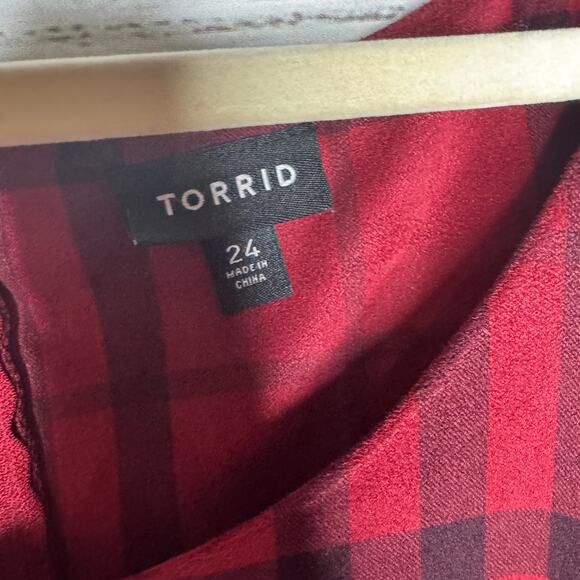 Torrid Red Faux Suede Brushed Plaid Skater Fit & Flare Dress Plus Size 24 - Picture 3 of 4
